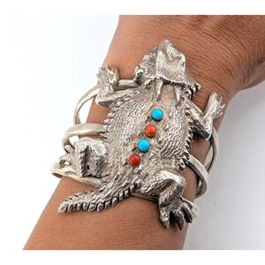 Navajo Cuff Bracelet RARE Horned Toad Sterling Silver Native Jewelry Sz 6.5**